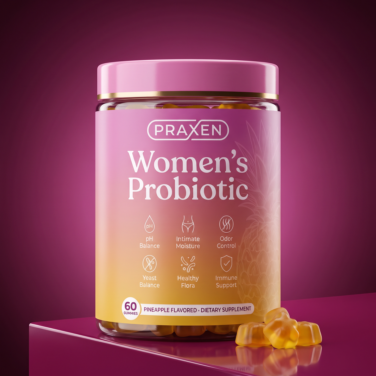 Praxen Women's Probiotic Gummies — Pineapple Flavor (60 Gummies)