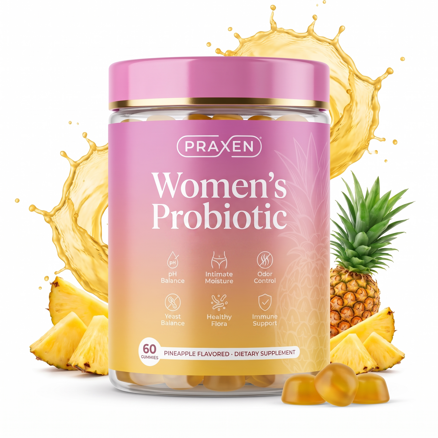 Praxen Women's Probiotic Gummies — Pineapple Flavor (60 Gummies)