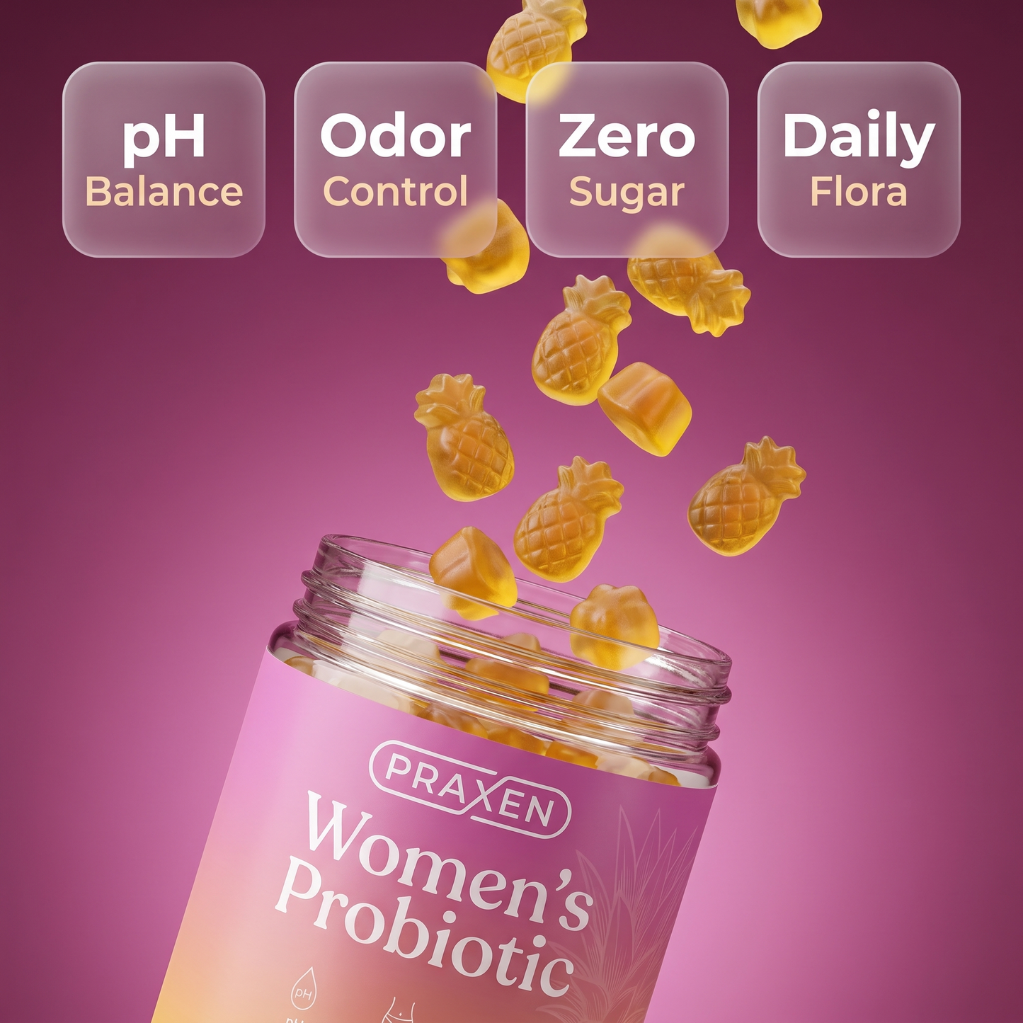 Praxen Women's Probiotic Gummies — Pineapple Flavor (60 Gummies)